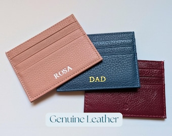 Monogrammed Leather Card Holder, Personalized Slim Wallet