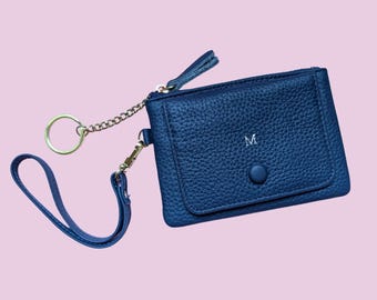 Personalized Leather Wallet: Keychain Card Holder  & Wristlet (Monogram Available)