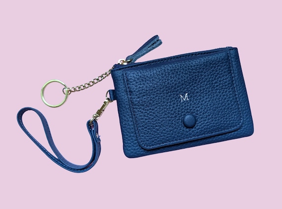 Personalized Leather Wallet: Keychain Card Holder  & Wristlet (Monogram Available)