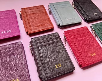 Genuine Leather Zipper Card Holder, Personalized Coin Purse