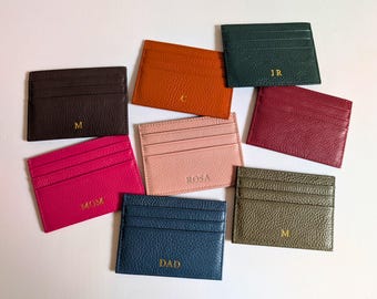 Genuine leather colored card holder, monogram leather credit card wallet, personalized wedding gift ideas, custom initials, corporate gifts