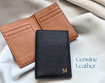 Personalized Leather Wallet: Slim Minimalist Card Holder (Men's Gift)