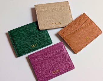 Personalized Genuine Leather Card Holder, Slim Wallet, Custom Initials
