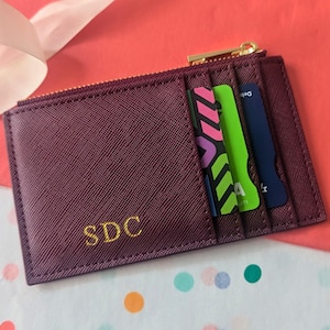 Kaarthouder monogram, gepersonaliseerde portemonnee, op maat gemaakte smalle portemonnee met monogram met rits, creditcardhouder, dunne portemonnee, op maat gemaakt cadeau moeder kerst