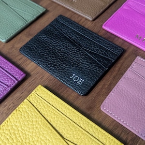 Tarjetero de cuero genuino, billetera delgada personalizada para tarjetas, billetera pequeña para mujer, billetera de cuero personalizada como regalo para él, tarjetero con inicial