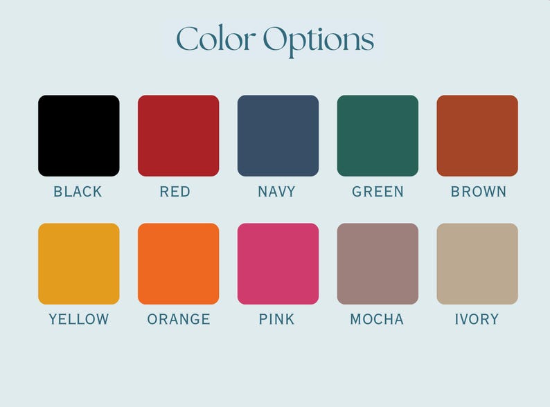 Color options for the cardholder with keychain zipper purse - Black, Red, Navy, Green, Brown, Yellow, Orange, Pink, Mocha and Ivory.