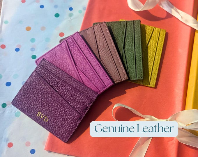 Genuine Leather Card Holder, Personalized Leather Wallet, Real Leather Minimalist Wallet