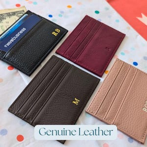 Real leather card holder in chocolate, pink,  burgundy wine and black.