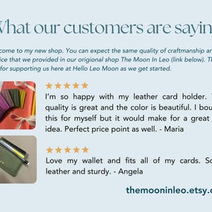 Shop reviews. Three 5 star reviews. Noting great quality slim design and soft leather.