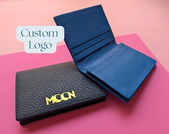 Personalized Leather Wallet Custom Logo Engraved Minimalist Gift for Him Her