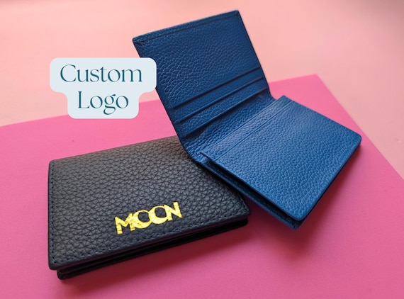 Personalized Leather Wallet Custom Logo Engraved Minimalist Gift for Him Her