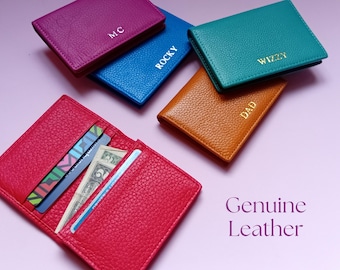 Custom Monogrammed Bifold Card Wallet, Genuine Leather Cardholder