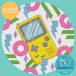Retro Handheld Gaming hoop Cross Stitch Pattern PDF, 6in (15cm) diameter design (Instant Download)