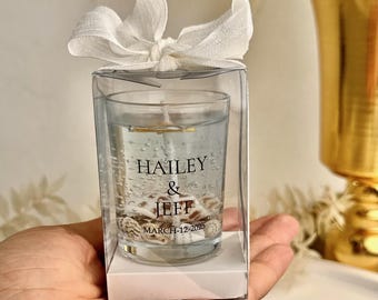 Vela de gel de concha personalizada, recuerdo de boda en la playa