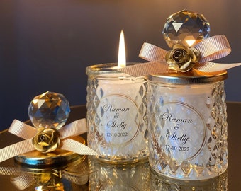 Personalisierte Hochzeits-Kristalldeckel-Kerzenbevorzugung für Gäste, Luxushochzeitskerzen-Bevorzugungen, elegante Kerze im Glas, Hochzeitsbevorzugung für Gast