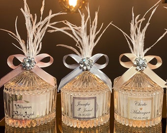 CUSTOM DESIGNER HANDMADE Candle Favors. Luxus-Kerzenbevorzugungen für Gäste in loser Schüttung. Elegante Kerze im Glas. Danke Candle Favors