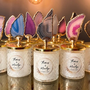 Personalized Baby Shower Candle Favor • Bulk Glass Candle Favor • Baby Shower Candle Favor • Thank you Favors • Natural Stone Agate Favors
