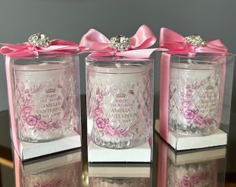 Baby Pink Candle Favor • Personalized Glass Candle Favors • Quinceañera Favor Gift for Guests • Party Favors in Bulk • Baby Shower Favors