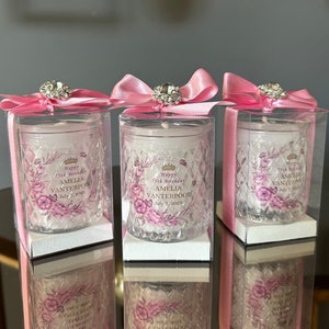 Baby Pink Candle Favor • Personalized Glass Candle Favors • Quinceañera Favor Gift for Guests • Party Favors in Bulk • Baby Shower Favors