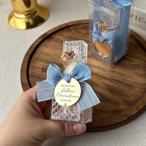 Botella de agua bendita de vidrio vacía personalizada, recuerdo de bautismo para niña y niño, obsequios religiosos personalizados, recuerdo de ceremonia para invitados.