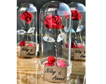 Mini cadeau de mariage La Belle et la Bête avec pétales tombés dans un mini cadeau de mariage en verre, 10 PCS