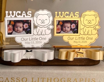 Cornice portafoto personalizzata a forma di leone per neonati - Bomboniera per battesimo e baby shower