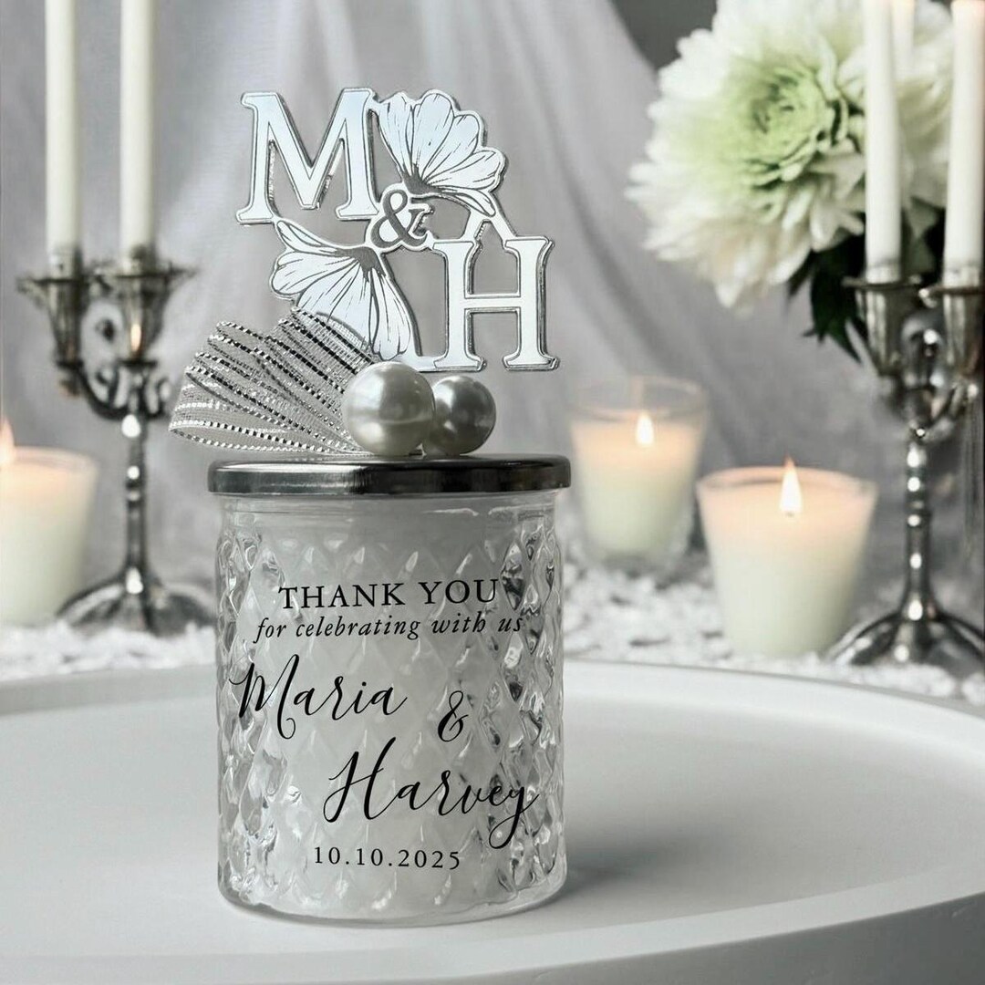 Personalized Monogram Wedding Candle Favors: Unique Design Lid - Etsy