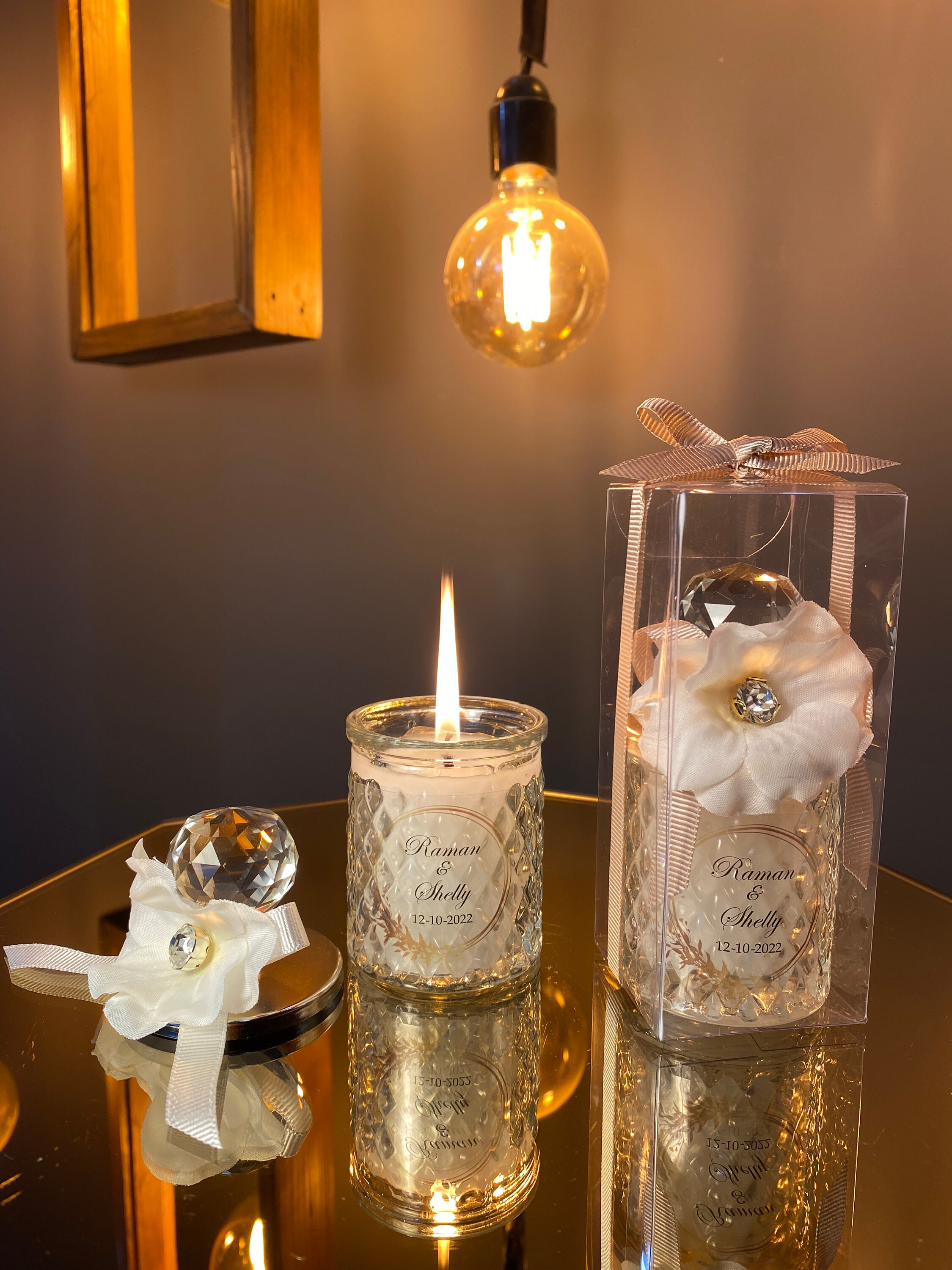 Personalized Crystal Lid Candle Favor: Handmade Wedding Thank You Gift ...