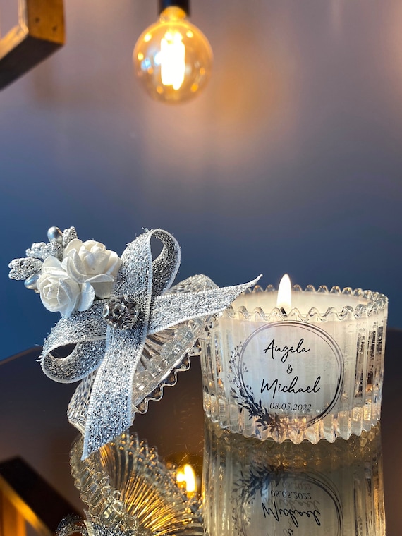 Fiesta de bodas de plata gracias vela favor para invitados, favores de velas  de boda de lujo, vela elegante en vidrio, favor de boda de plata para  invitados -  México