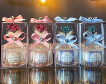 Recuerdos para invitados de baby shower • Velas de vidrio personalizadas • Velas al por mayor • Velas azul claro y rosa claro • Recuerdos de agradecimiento