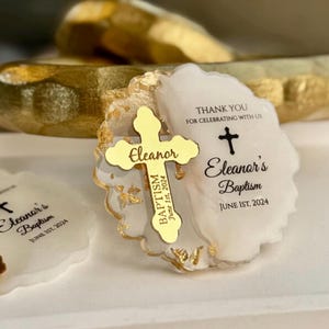 Personalized Baptism Favor Magnet: Gold or Silver, Thank You Gift