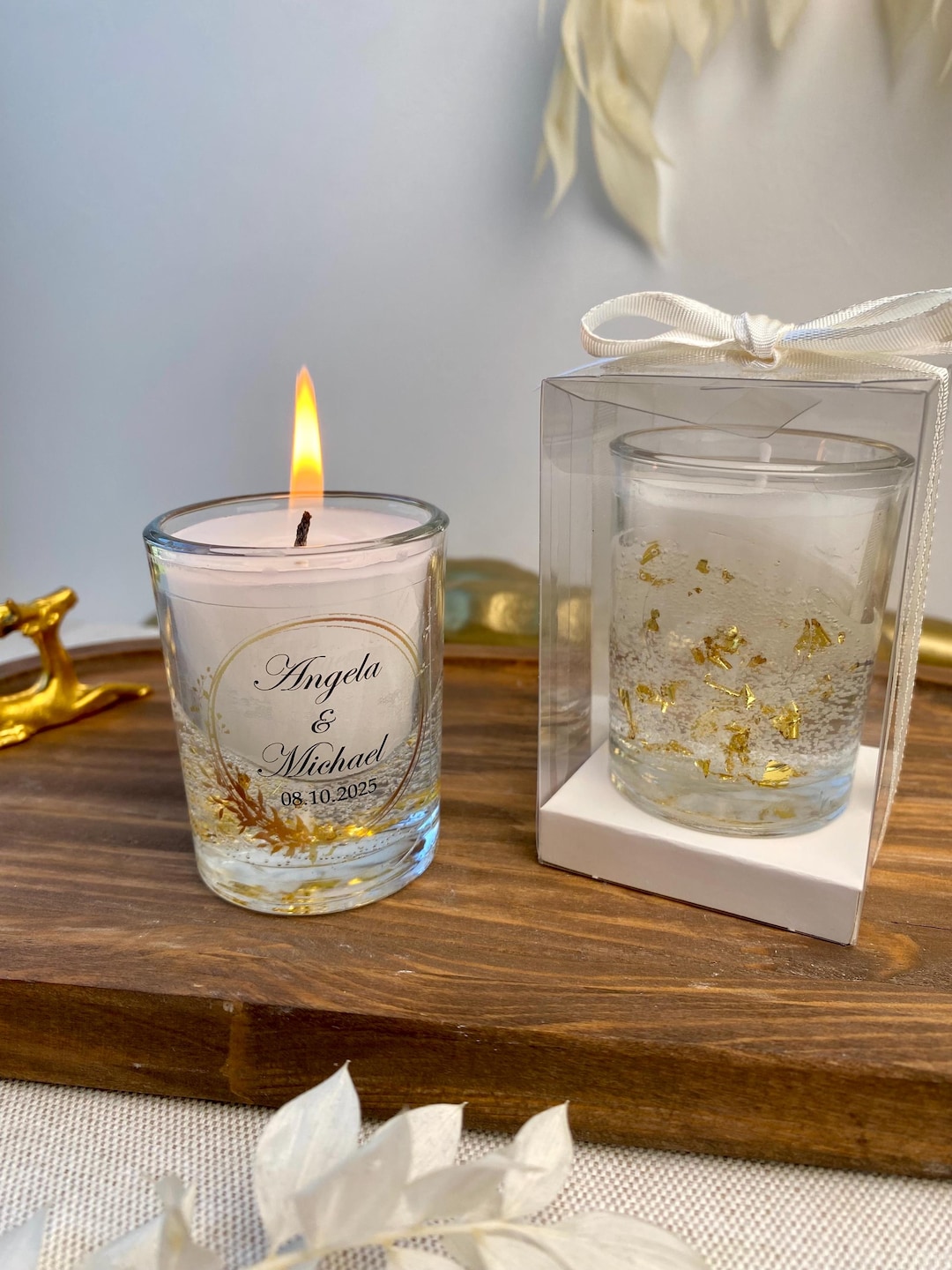 Personalized Wedding Favor Candle, Custom Name & Date Glass Candle ...