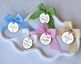 Personalized Round Acrylic Mirror Tags with Ribbon for Any Occasion, Engagement Favor Tag, Gift Tag, Save The Date Tags, Mi Bautizo Tags