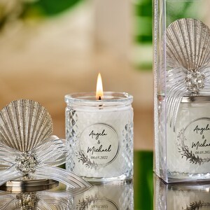 Elegant Beach Wedding Candle Favors for Guests , Ocean Theme Seashell Candle Thank You Favors, Personalised Gold Silver Pearl Seashell Lid