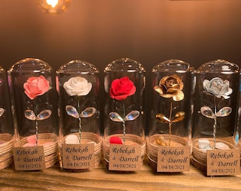 10 pcs Wedding favors for guests . Beauty and the Beast Custom Favors . Rose Gold Glass Dome Thank you Favors . Wedding Favors Gifts