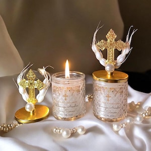 LUXURY HANDMADE Cross Lid Favors for Guests in Bulk . Custom Wedding Candle Favors . First Communion Bridal Shower Favors