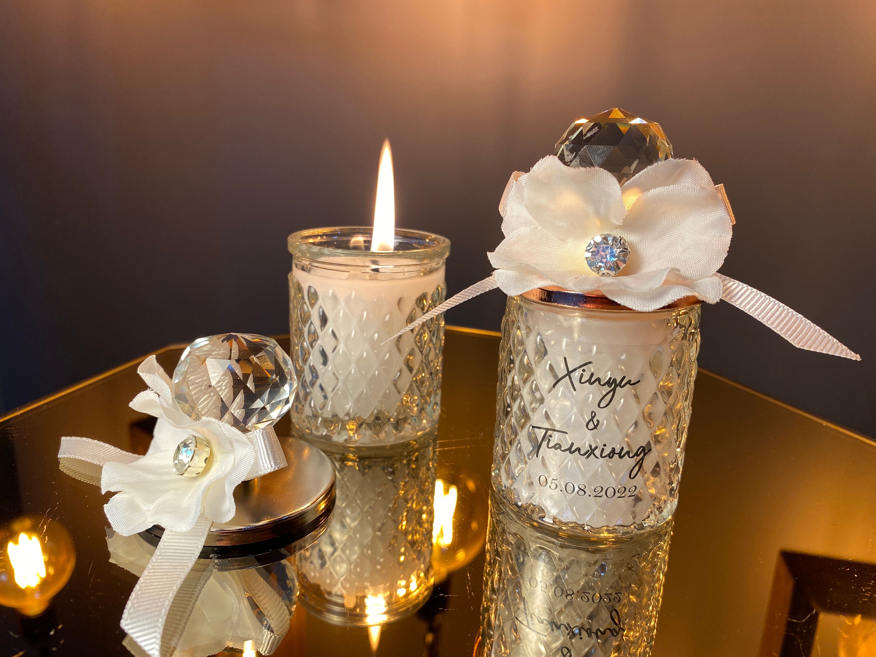 Personalized Crystal Lid Candle Favor: Handmade Wedding Thank You Gift ...