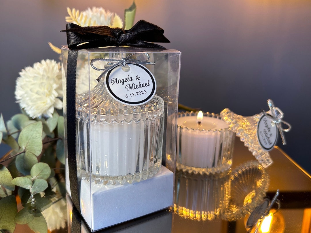 Personalized Wedding Favor Candle: Elegant Glass Candle, Bulk Favors - Etsy