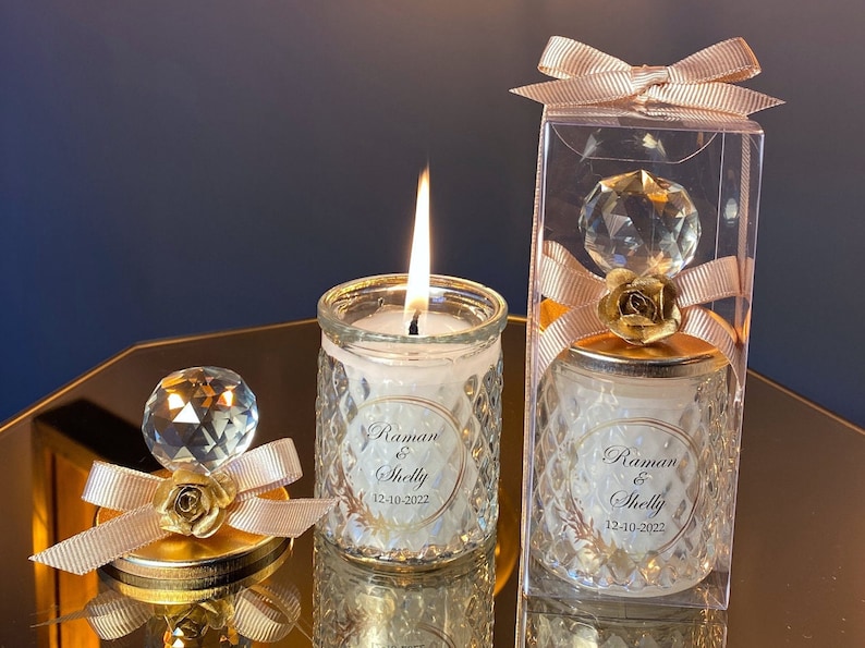 Personalisierte Hochzeitskerze mit Kristalldeckel für Gäste, Luxus-Memorial-Mi-Kerze, elegante Kerze im Glas, Hochzeitsbevorzugung für Gäste Bild 5