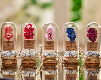 ELEGANT ETERNAL ROSE under Glass Dome . Personalized Beauty and the Beast Rose Favor . 10 pcs Rose Dome Favors for Guests . Sweet 15 Gift