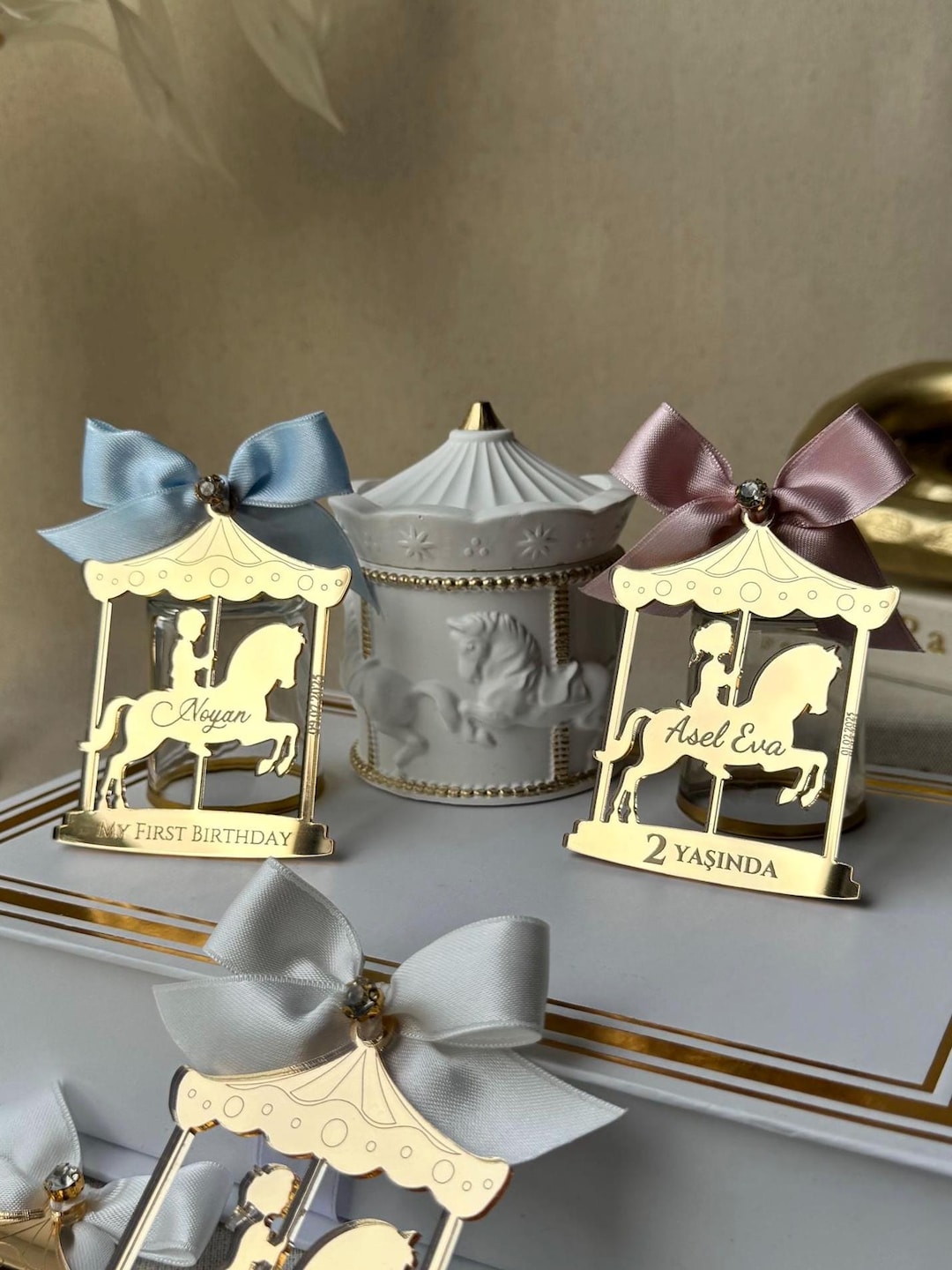Personalized Carousel Mirror Magnet Party Favors: Baby Birthday ...