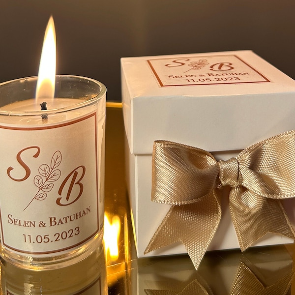 Personalized Wedding Candle Favors • Favors with Golden Ribbon • Wedding Favors for Guests • Baby Shower Favors • Thank You Favor