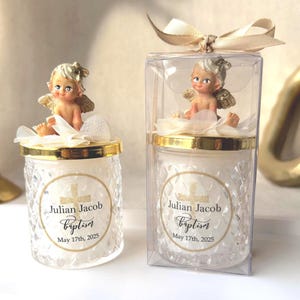 NEW Angle Lid Personalised Baptism Thank you Glass Candle Favor for Guests, Luxury First Holy Communion Favors, Christening Favor for Guest