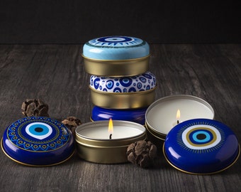 Evil Eye Candle: Protection, Banishing, Wedding Favor, 3 oz Tin
