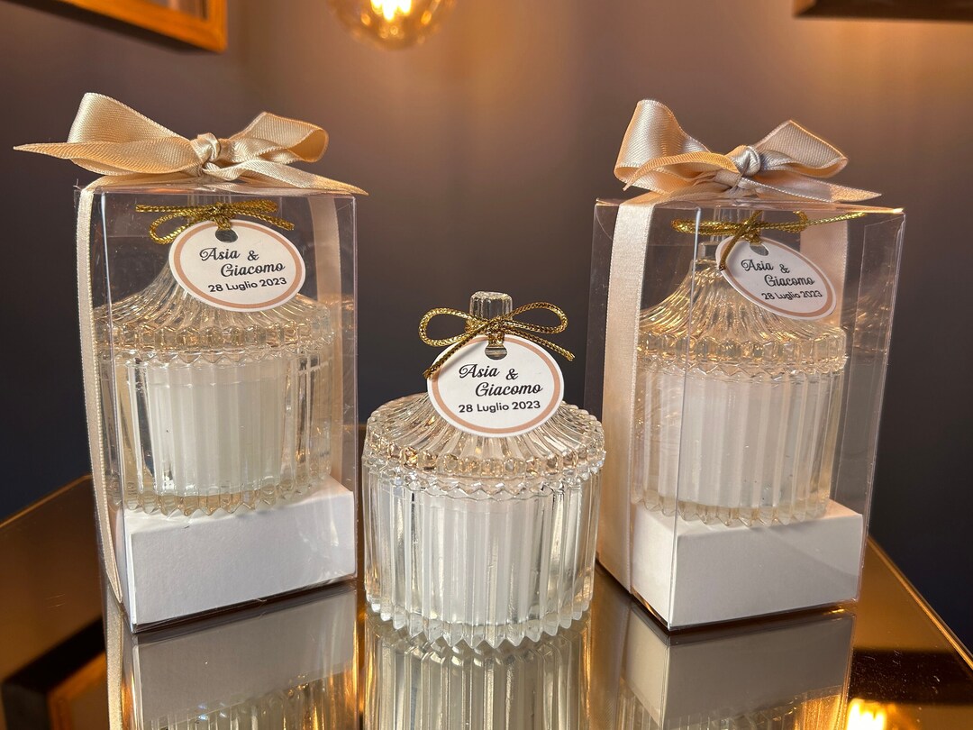 Personalized Wedding Candle Favors: Glass Jar With Golden Ribbon - Etsy