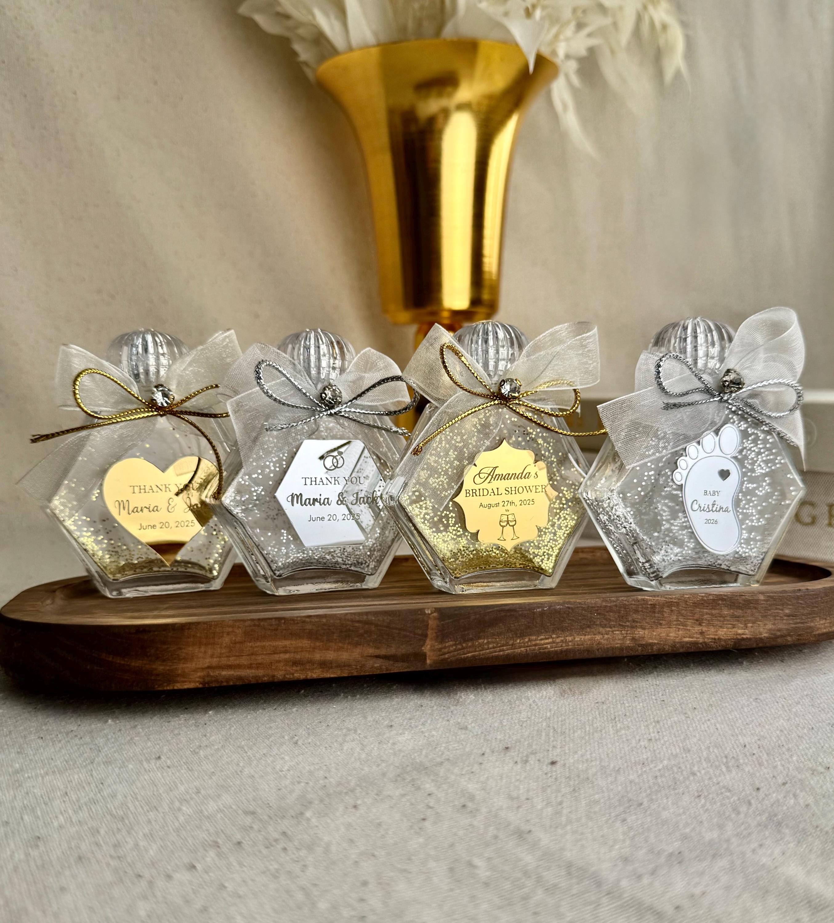 Personalized Glass Favor Bottle: Crystal Stopper Wedding Keepsake