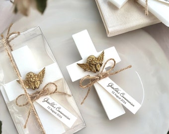 Ímã de epóxi cruzado com anjo dourado, primeira comunhão sagrada, lembrancinha de batizado para convidados, lembrancinhas de batismo para meninas e meninos, lembrancinhas Mi Bautizo