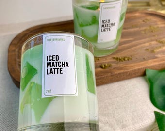 Iced Matcha Latte Sojakerze mit Gel Eis, handgemachtes Geschenk