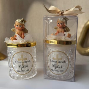 Vela de cristal con tapa angular personalizada para bautizo, recuerdo de agradecimiento para invitados, recuerdo de primera comunión de lujo, recuerdo de bautizo para invitados.