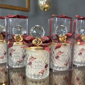 Personalisierte Hochzeitskerze mit Kristalldeckel für Gäste, Luxus-Memorial-Mi-Kerze, elegante Kerze im Glas, Hochzeitsbevorzugung für Gäste Bild 4
